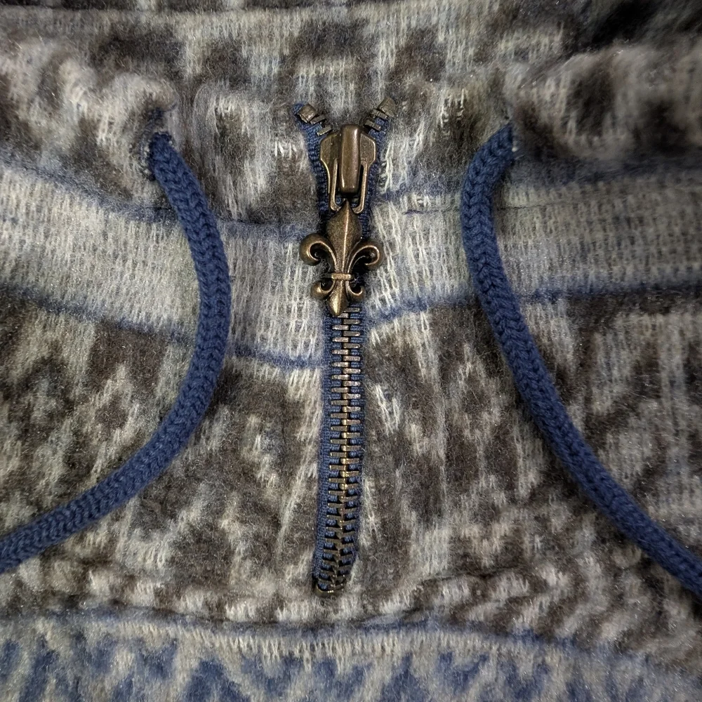 vtg French Country Express Blue Patterned Quarter-Zip Sweatshirt Mens Size S‎